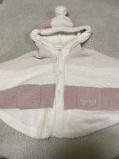 gelato pique ベビーポンチョ80-90 ピンク・ホワイト　フード付き