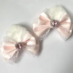 ハンドメイド ねこみみリボン ヘアクリップ 推し活 コンカフェ 白 ピンク