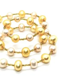 【高品質テリ最強】本真珠ゴールドパールマルチカラーネックレス 超希少