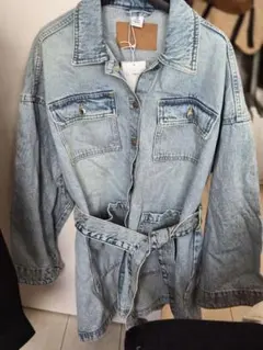 H&M デニムジャケット ライトブルー ウエストベルト付き