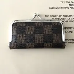 がま口印鑑ケース♡小物ケース　格子柄　ブラウンxモカ