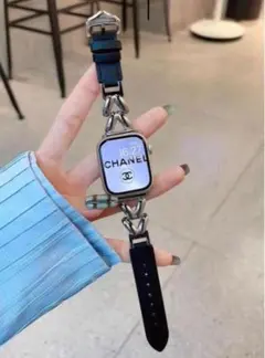 38/40/41mm ブラック　アップルウォッチ バンド　レザーチェーンベルト