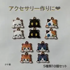 Ank17 ねこ顔　チャーム　5種類　10個 アクセサリー　ネコ 猫　パーツ