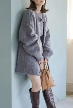 Kastane カスタネ コード紐付きMIX起毛ガウン パープル