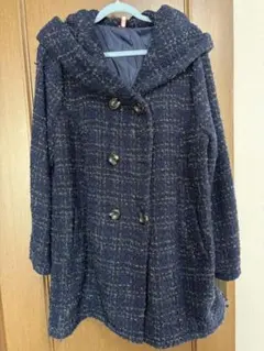 【美品】チェック柄 フード付きコート