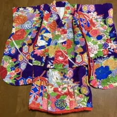 市松人形 12号(42cm)サイズの着物 比翼仕立て 紫 淡い色の花堤太鼓 こ