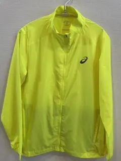 ASICS 蛍光イエロー ナイロンジャケット　メンズ　Sサイズ