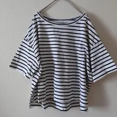 ユナイテッドアローズ ボーダー Tシャツ 白 ネイビー ゆったり 綿100% Fのサムネイル
