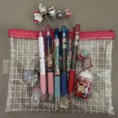 ハローキティ ボールペンセット 透明ポーチ付き