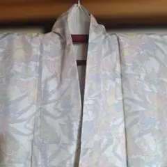 白大島紬 薄ピンクと黄色のの花柄