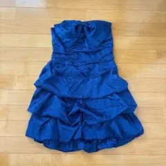 ネイビー　ペイズリー柄Aライン　フリルミニドレス