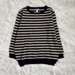 美品♦︎ヒューマンウーマン　ボーダーニット　七分袖　ベージュ・ブラック　ウール　M