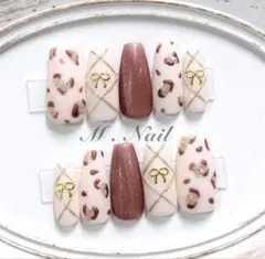 ネイルチップ フレンチガーリー リボン レオパードネイル 量産型 韓国