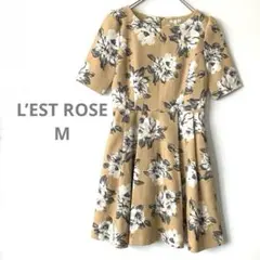 レストローズ 美シルエット厚手 フレア 花柄ワンピース M