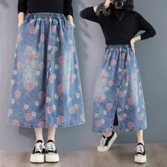 秋物 早い者勝ち☆ロングワンピース プリント レトロ 着痩せ Aライン 花柄