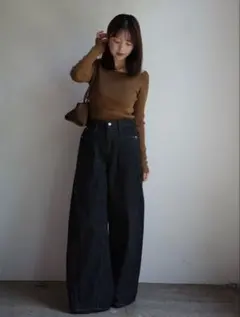 【anuans】サイドタックカジュアルワイドデニム