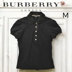 BURBERRY LONDON パフスリーブ ポロシャツ ノバチェック 黒 M