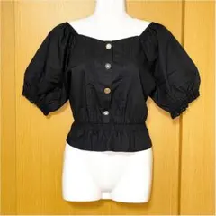 【2way】オフショル パフスリーブ ブラウス ペプラム 黒