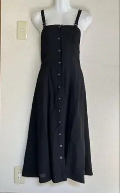 フロントボタン キャミソールワンピース ミモレ丈 ブラック Mサイズ　新品