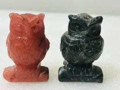 フクロウの石彫刻 2個セット