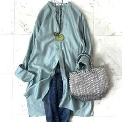 美品　マカフィー　コットンモールスキン バンドカラーチュニックシャツ　洗える