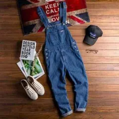 ブルー デニム メンズ オーバーオール つなぎサロペット オシャレ