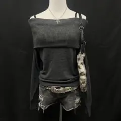平成ギャル　y2k グランジ　オフショル ニット　ダークコア　ホラゲ