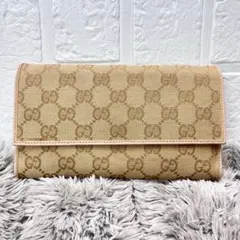 美品　GUCCI GGキャンバス 三つ折り財布　ライトベージュ　長財布のサムネイル