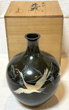 未使用品　伝統工芸　高岡銅器　双鶴彫金　青銅製　花器（花瓶）147