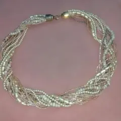 パール ビーズ ツイストデザイン ネックレス