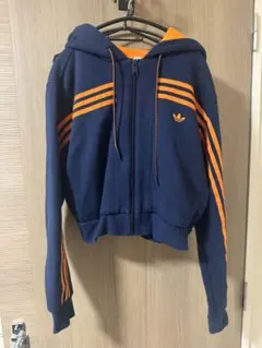 adidas ジップアップパーカー ショート丈 クロップド丈 ネイビー