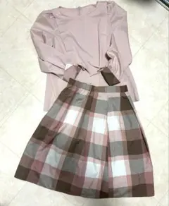 ブルーレーベル ピンク チェック柄 スカートセットアップ