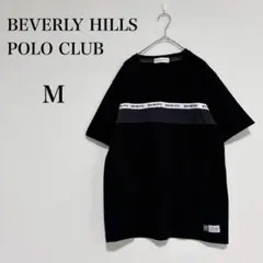 ビバリーヒルズポロクラブ コットン混 半袖Tシャツ ロゴテープ 裾パッチ 黒