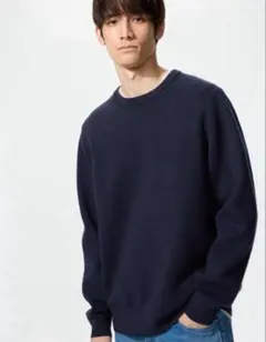 美品　ユニクロ　ウォッシャブルミラノリブクルーネックセーター　ネイビー　Mサイズ