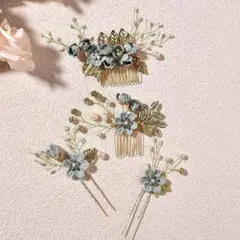 お花の髪飾りセット　グリーン　卒園 卒業　七五三　浴衣　着物　成人式　袴　ドレス