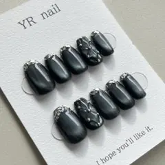 No.96 ガラスフレンチ　キルティングネイル　ネイビー　ブルーブラック