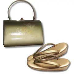 和装　バック　草履　セット　エメラルドグリーン　金　桜　着物