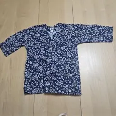 子供用法被 　鯉口シャツ　紺色 花柄 サイズ3　5〜6才　桜　日本製　ダボシャツ