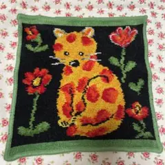 FEILER 　猫と花のタオルハンカチ　旧タグ　ドイツ製　シュニール織