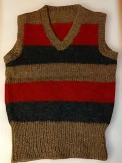 ストライプ ニットベスト Vネック　ハンドメイド