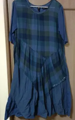 ドラッグストア－ズ。 ネイビー系 チェック柄 Aライン 半袖ワンピース