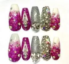 ネイルチップ ギャル ピンク 白 埋めつくし