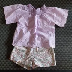 プティマイン　薄紫色　トップス　花柄　ショートパンツ　2着セット　綿100%