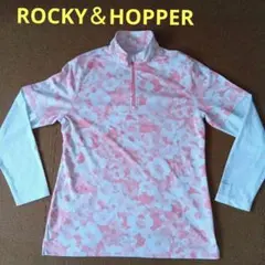 ピンク花柄 ハーフジップシャツ(重ね着風)