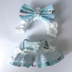 10cm〜12cm ぬい服 メイド服 エプロンドレス 水色 小花 お手紙 汎用