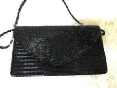 ビーズ装飾　パーティバッグブラッククラッチバッグ