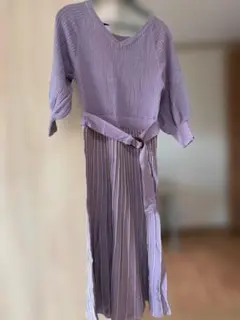 natural couture 　ワンピース ニット　薄紫色プリーツ