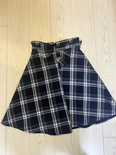 Swingle チェック柄 リボンウエストスカート ネイビー系