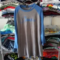 90sヴィンテージMグレーブルー七分長袖tシャツUSA直輸入メンズ古着