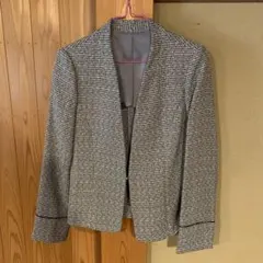 WHITE JOORA ノーカラー ツイードジャケット